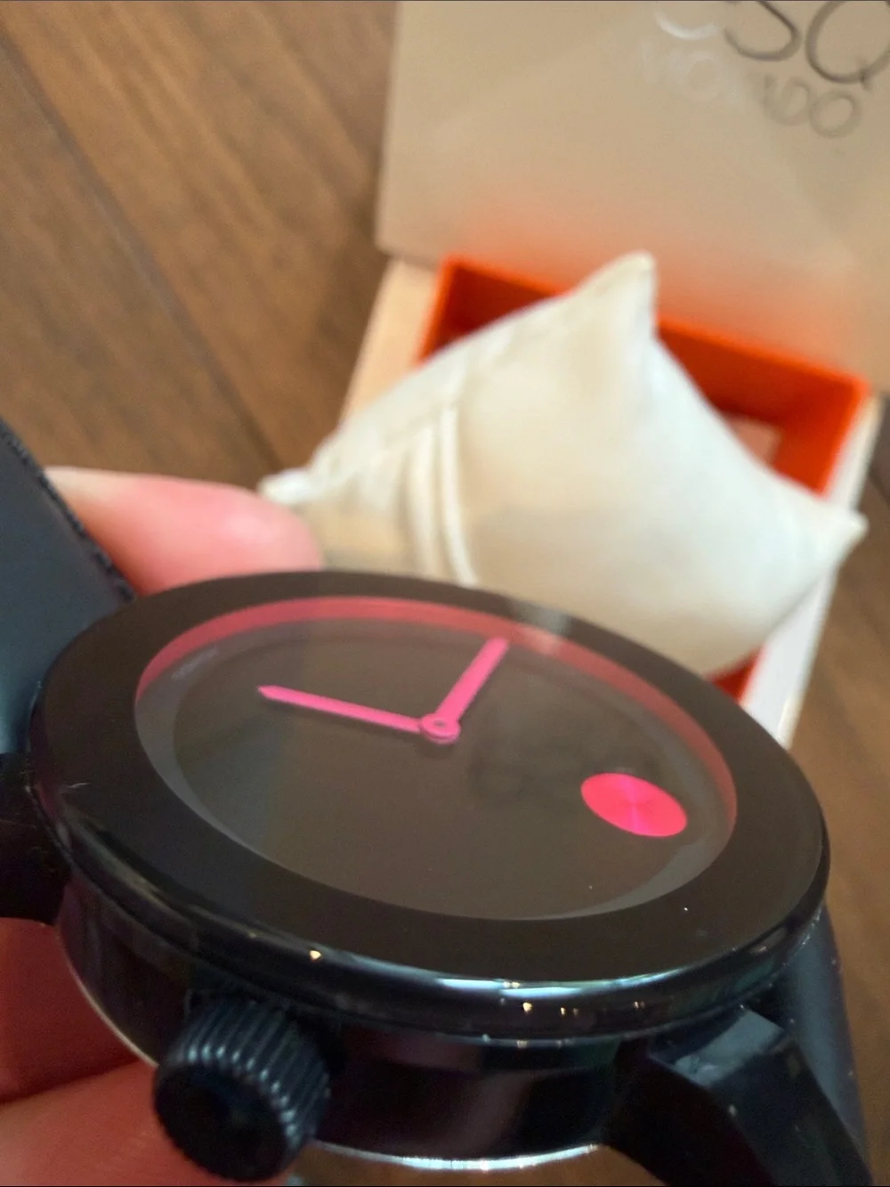 Movado Black Watch with Pink Hands - C39-085